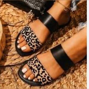 New Matisse Suede Leather Leopard Print Women's Slide  Sandals